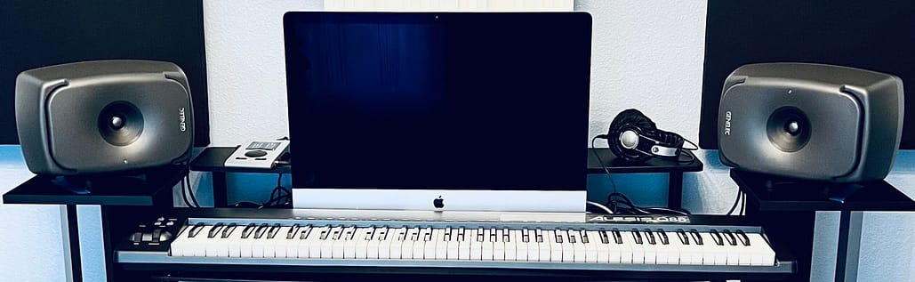 IMG_6162 Close-up of Shelby's mastering setup with a pair of Genelec 8341As.